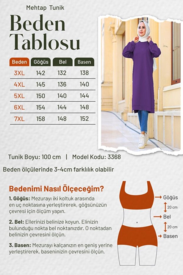 تونيك Mehtap ذو خيطين مقاس كبير - أحمر كلاريت - 4