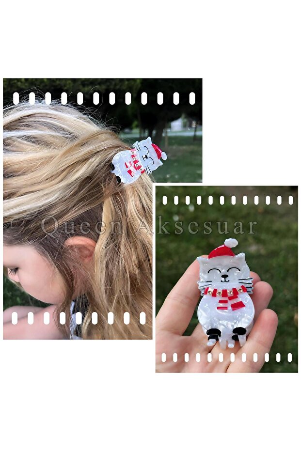 Imported Luxury Pearlescent Bone Trend Christmas Decorated Stone Cat Clothespin Buckle