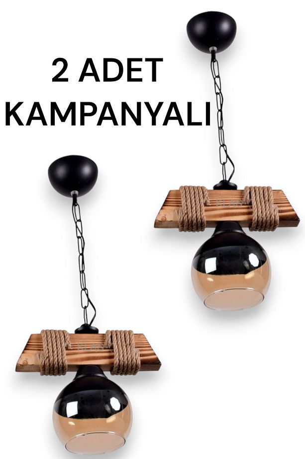 OKEY  AHŞAP TEKLİ 2 ADET DEV KAMPANYALI AĞAÇ AVİZE - 1