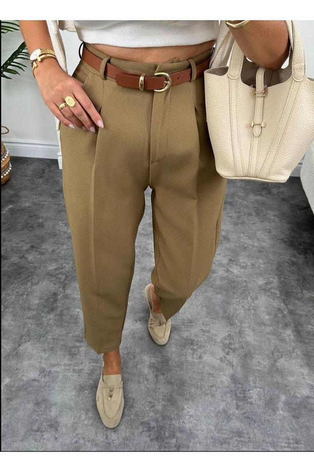 havuç model kemerli kumaş pantolon - 1