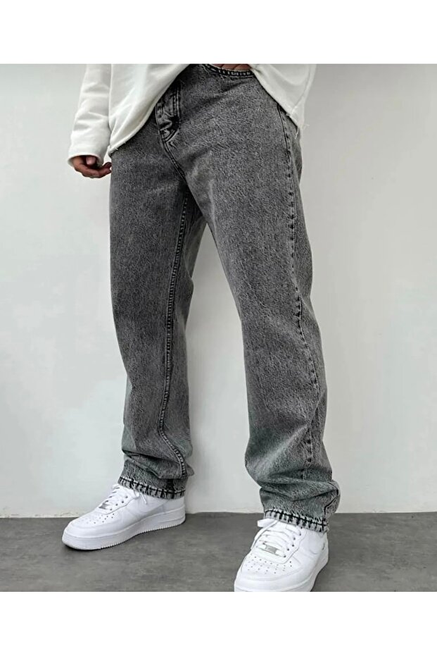 Gri Asit Yıkama Baggy Pantolon - 1