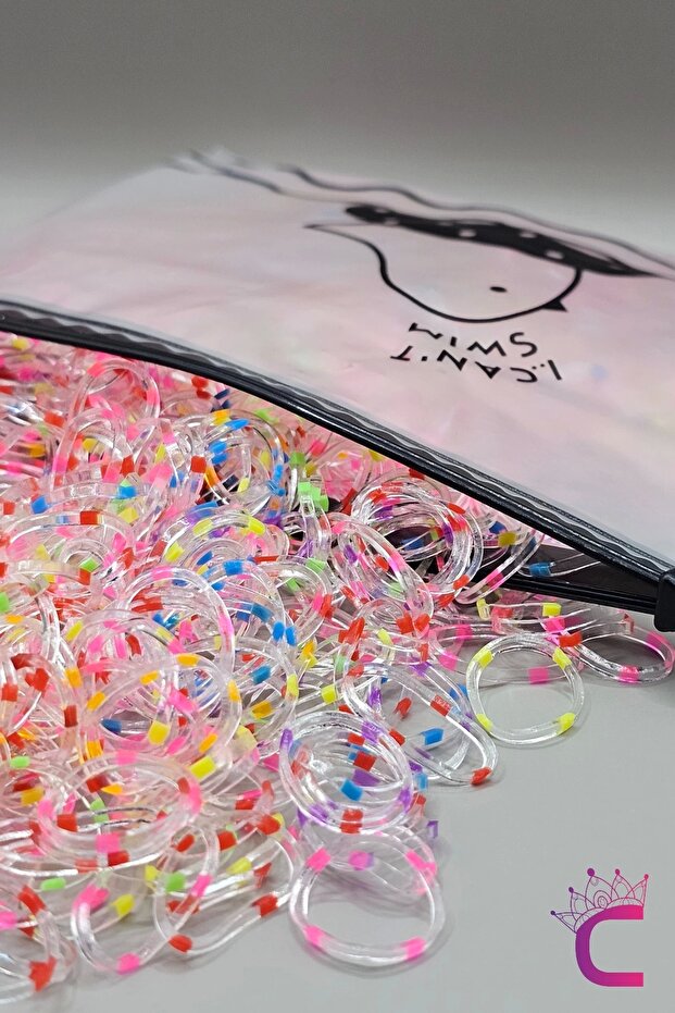 Durable Perm Rubber Band Set with 1000 Bags - Transparent Fluorescent Color Hair Rubber Band Braiding Clip
