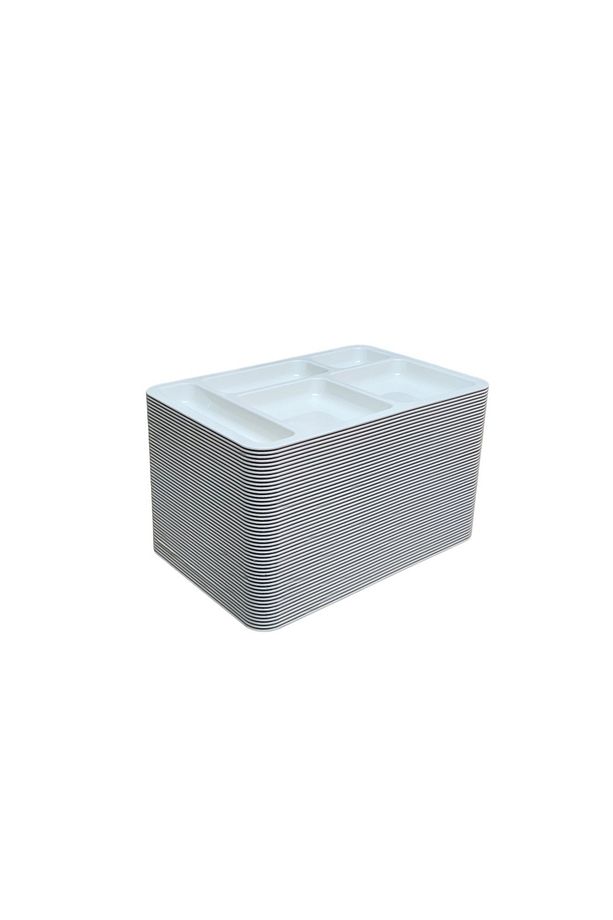 50 Adet 5 Gözlü Kırılmaz Plastik Tabldot Tabağı Beyaz Self Servis Tabildot Tabilot Tabak - 2