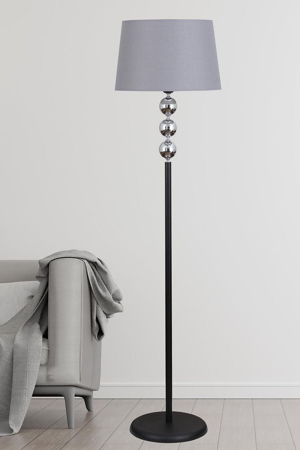 Silva Siyah Krom Metal Lambader Gri Konik Şapka Modern , Yatak Odası, Salon Lambader - 1