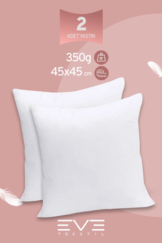 2 Pieces Throw Series Antiallergic 100% Silicone Fiber Filled Throw Pillow Inner Square Pillow 45X45Cm 350Gr