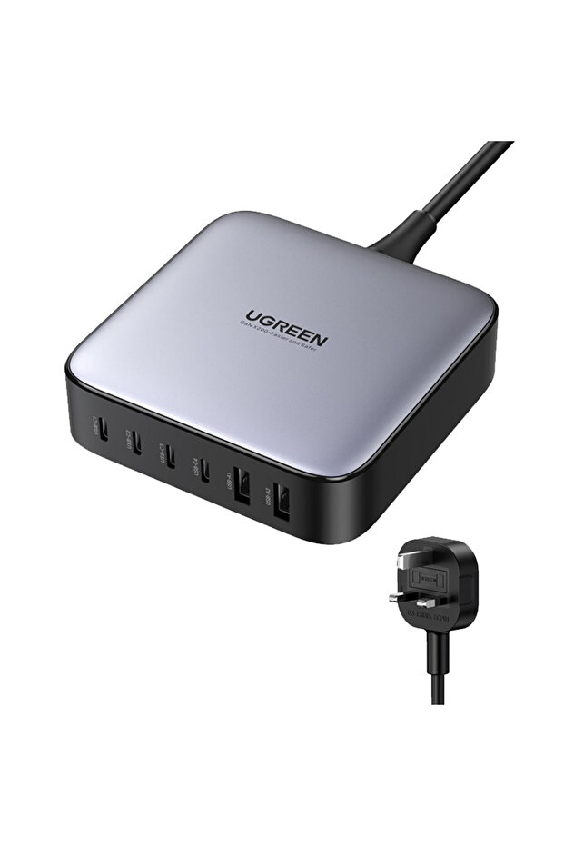 شاحن سطح المكتب GaN 200W مزود بـ 6 منافذ - رمادي فضائي