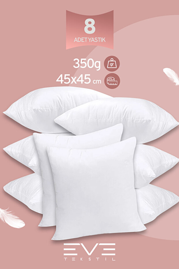 8 Pieces Throw Series Antiallergic 100% Silicone Fiber Filled Throw Pillow Inner Square Pillow 45X45Cm 350Gr