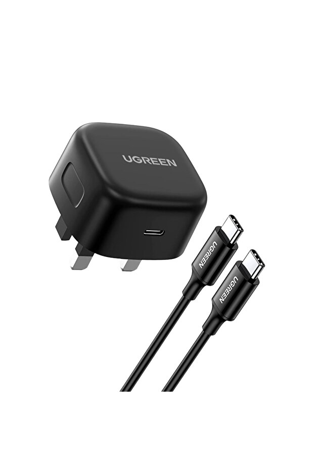شاحن حائط سريع بمنفذ PD USB-C وكابل USB-C بقوة 25 وات - أسود