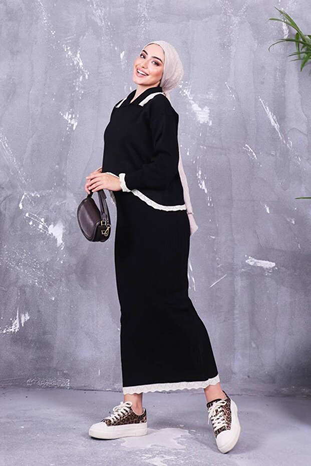 TOR DANTELİ ELBİSELİ İKİLİ TRİKO TAKIM - 1