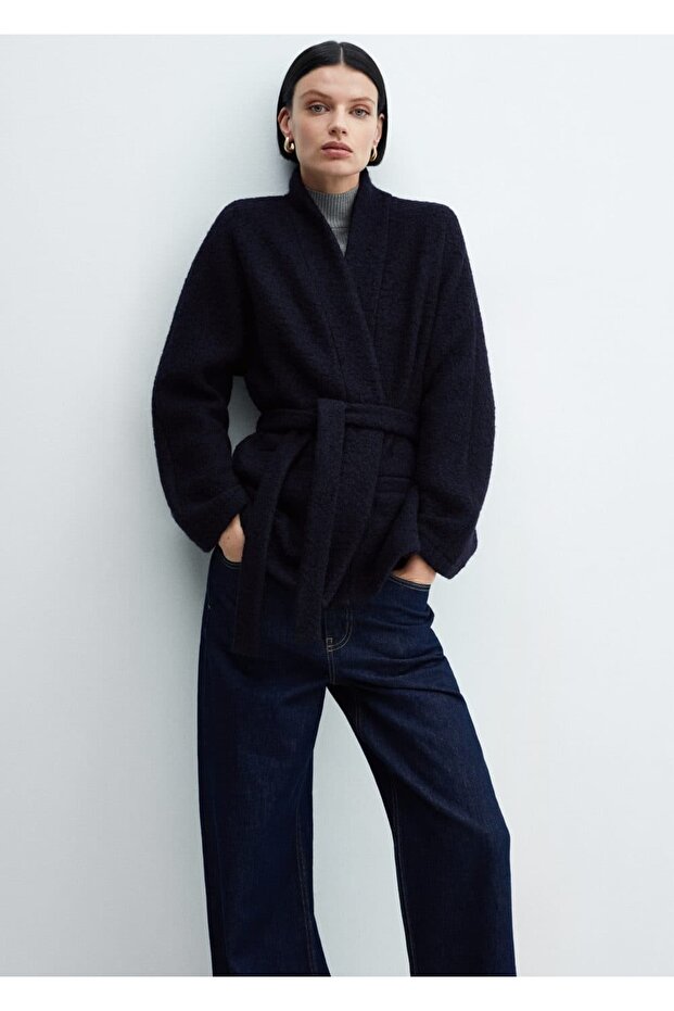 Kemerli yünlü ceket - 1