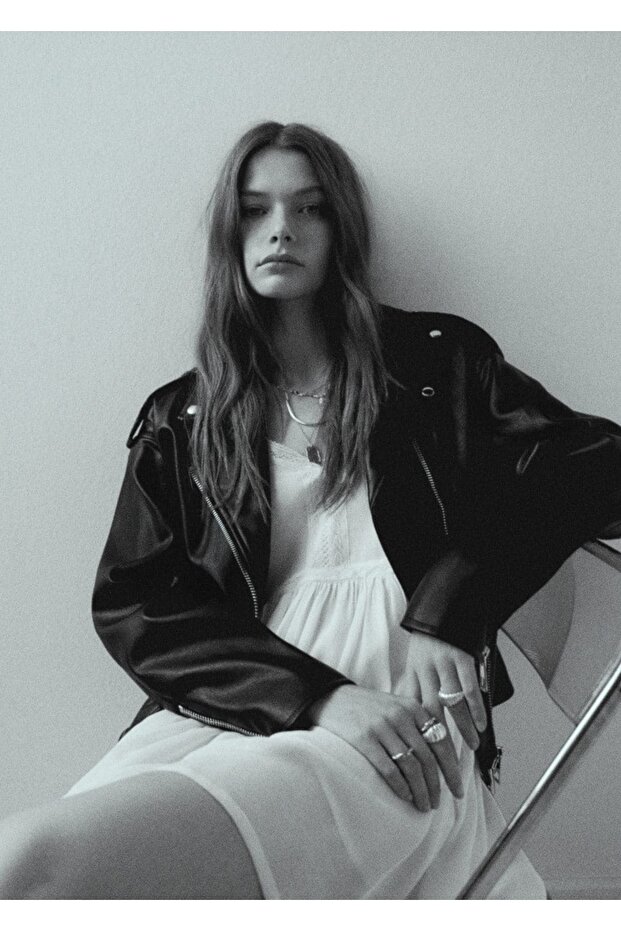 Deri Görünümlü Biker Ceket - 7