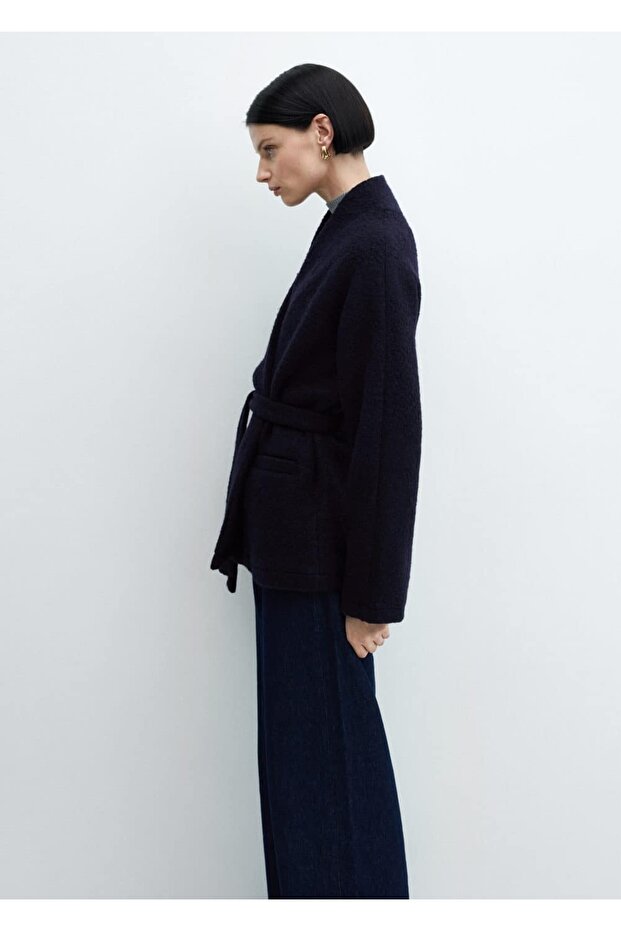 Kemerli yünlü ceket - 7