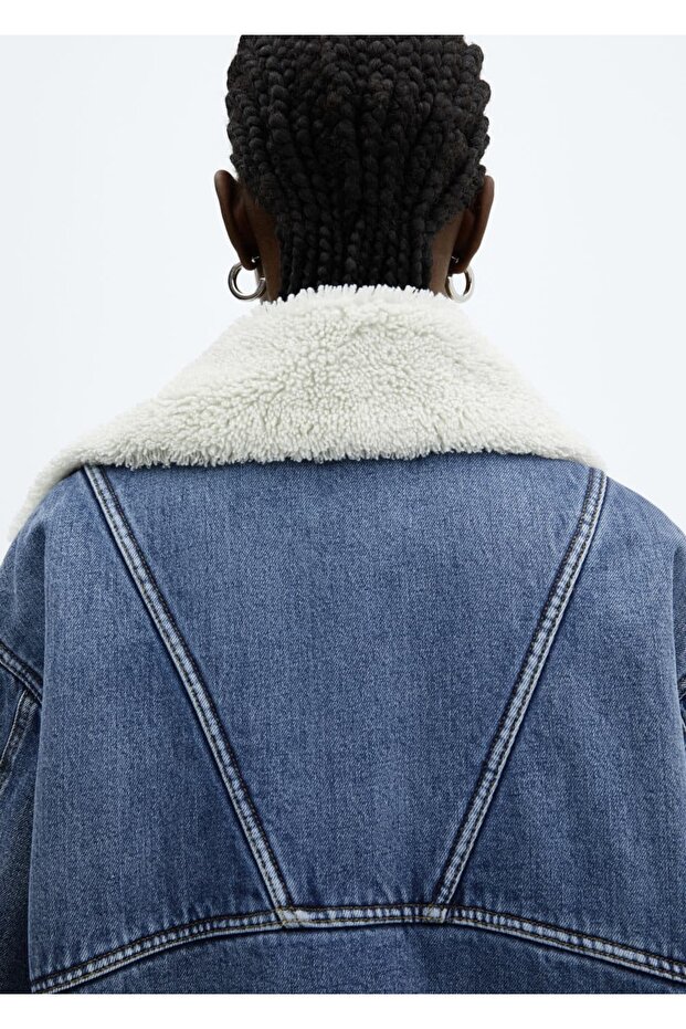 Kürk Görünümlü Oversize Ceket - 5