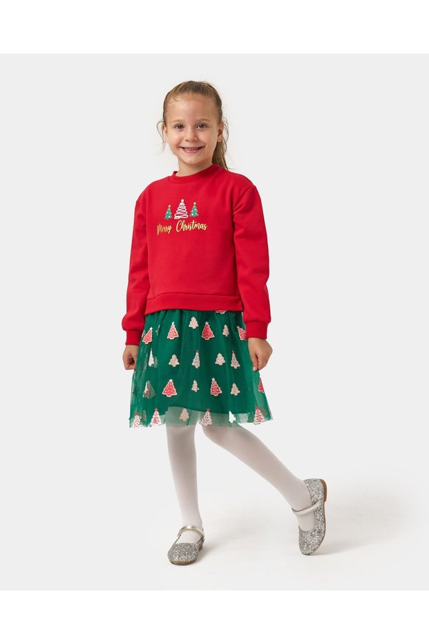 New Year's Christmas Print Cotton Dress Girls
