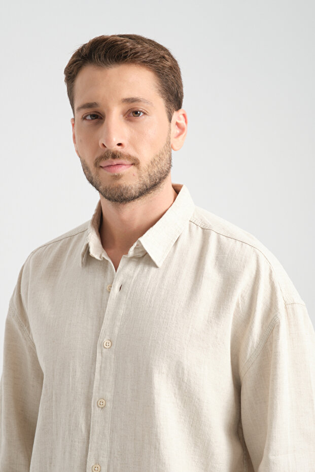 Bond Keten Oversize Rahat Kalıp Premium Kumaş Basic Gömlek - 4