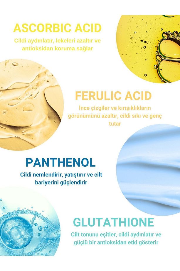 Leke Karşıtı Aydınlatıcı C Vitamini Serum Glutatyon, %20 Askorbik Asit, %5 Ferulik Asit 30 ml - 5