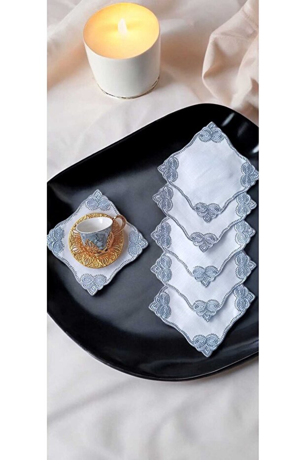 Set of 6 Gray Stone Bow Patterned Coffee Presentation Napkins