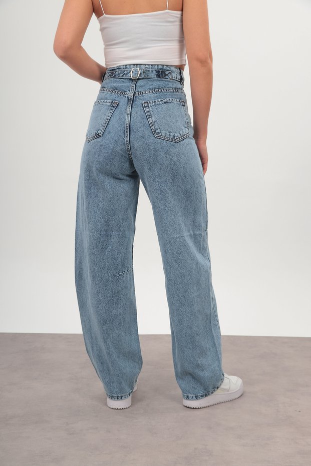 Off the Cuff Brand Baggy Adjustable Waist Buckle Women's Wide Leg 2024 New Model Jeans