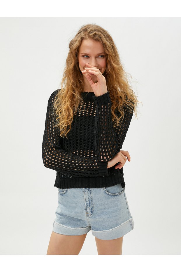 Crop Mesh Sweater Boat Neck