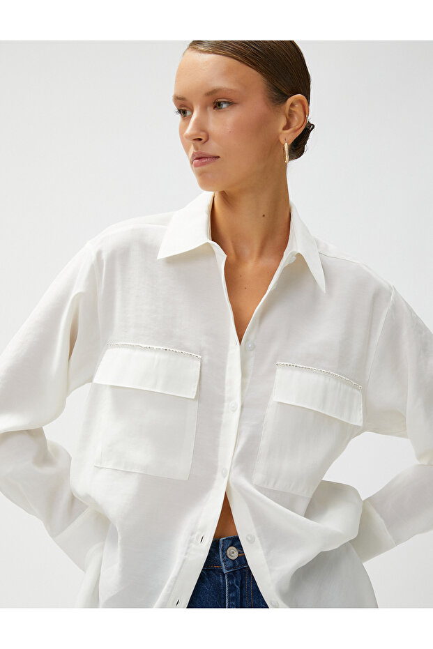 Pocket Stone Detailed Shirt Modal Blended