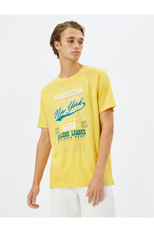 College T-Shirt Printed Crew Neck Short Sleeve Cotton