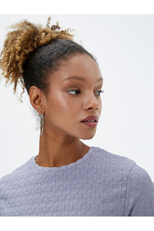 Crop T-Shirt Basic Textured Crew Neck Cotton