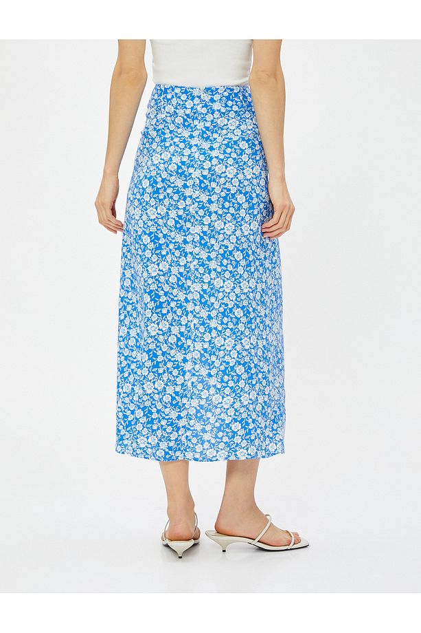 Midi Etek Çiçekli Yırtmaçlı Ecovero® Viscose - 4