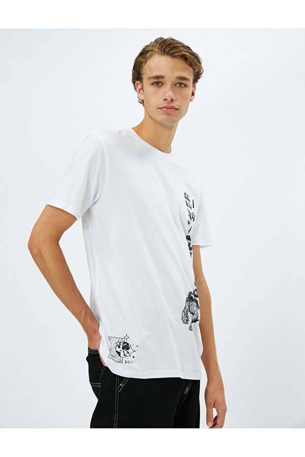 Far East Printed T-Shirt Crew Neck Short Sleeve Cotton