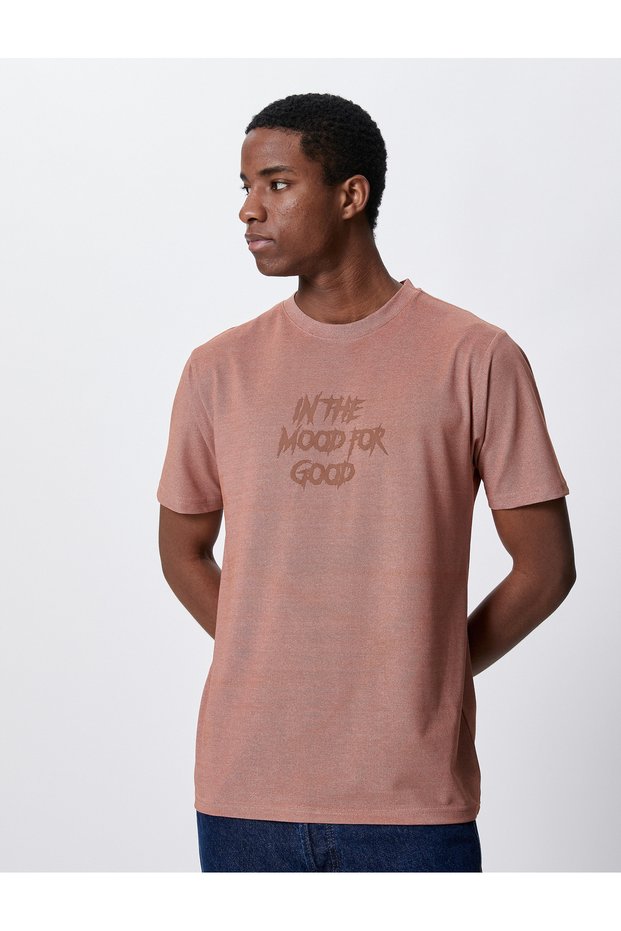 Slogan Embroidered T-Shirt Slim Fit Crew Neck Short Sleeve