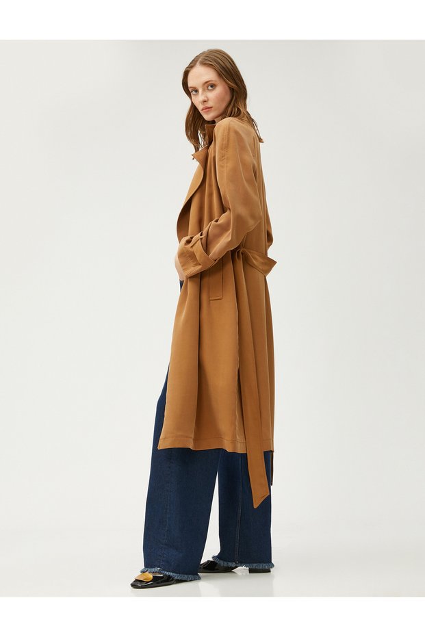 Pocket Belted Trench Coat Rayon Blended