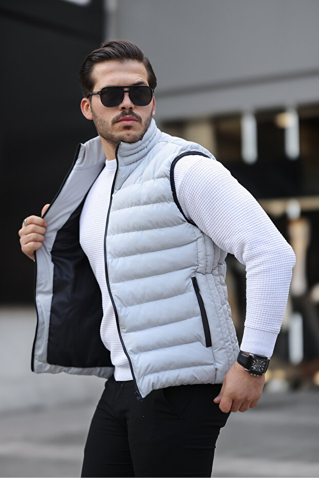 Gray Men's Inflatable Vest with Inner Pockets