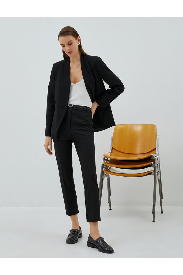 Basic Cigarette Fabric Trousers with Pockets and Belt