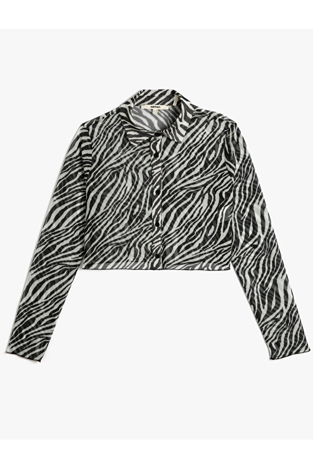 Crop Shirt Zebra Pattern Buttoned Classic Collar
