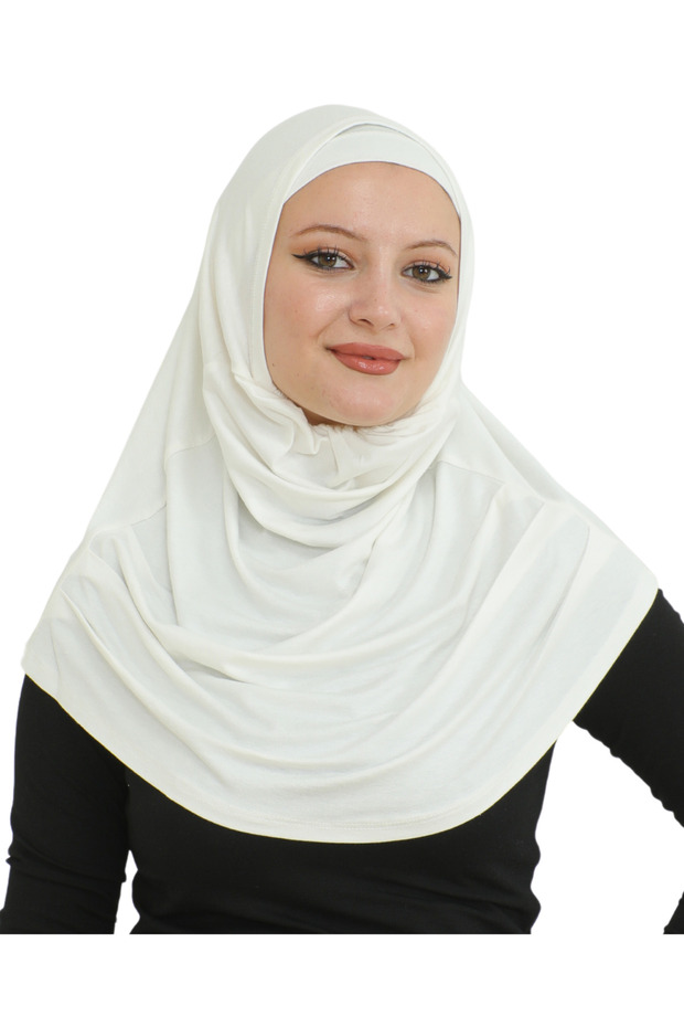 Two Piece Ready to Wear Neck Collar Headscarf Shawl Ready Scarf Viscose - Cream