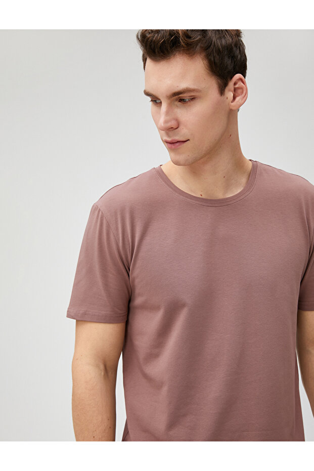 Basic T-Shirt Label Detailed Short Sleeve Crew Neck Cotton
