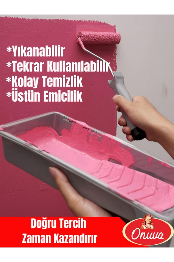 4 parça boyacı seti | Boya Eleği 20cm,İç Dış cephe Rulo 20cm Yedekli,Standart kestirme fırça no:2 - 3