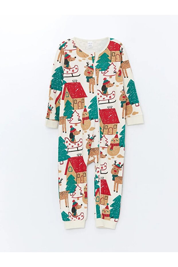 Crew Neck Long Sleeve Printed Baby Boy Jumpsuit (W4)