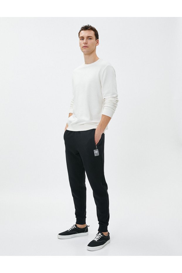 Jogger Sweatpants with Label Detail, Zipper Pocket, Lace Waist