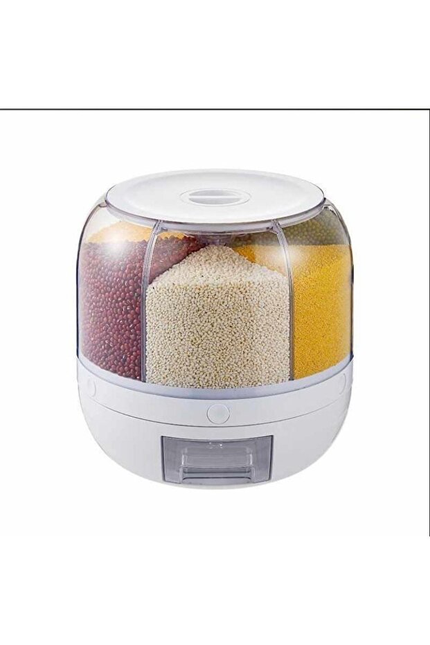 Practical Bench Top 360° Rotatable 6-Compartment Airtight Dry Food And Pulses Storage Container