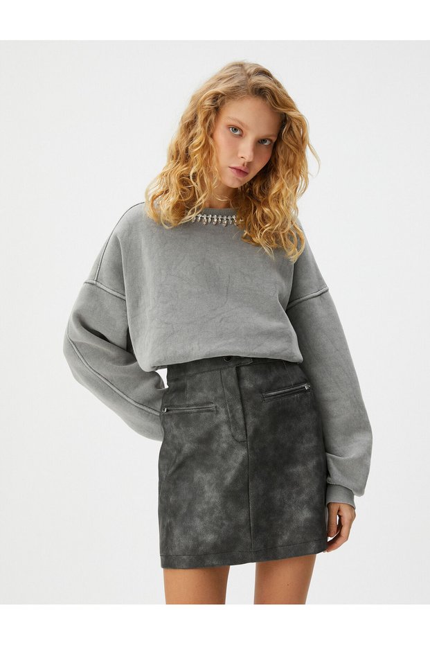 Stoned Sweatshirt Oversize Faded Effect Long Sleeve Crew Neck Cotton Blend