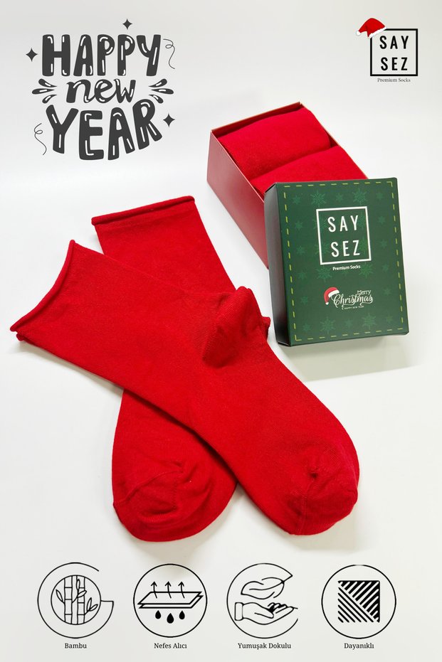 Bamboo Red Colored Elastic Socks Christmas Socks Gift Box of 2 / Non-Squeezing and Non-Marking Socks
