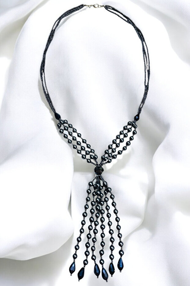 Glass Pearl Bead Stylish Long Necklace
