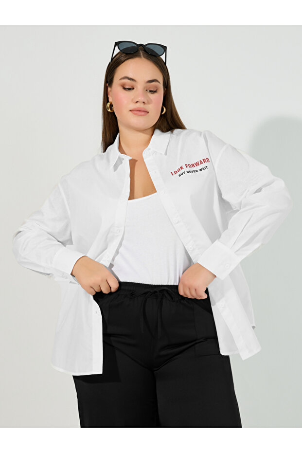 Plus Size Slogan Print Oversized Shirt