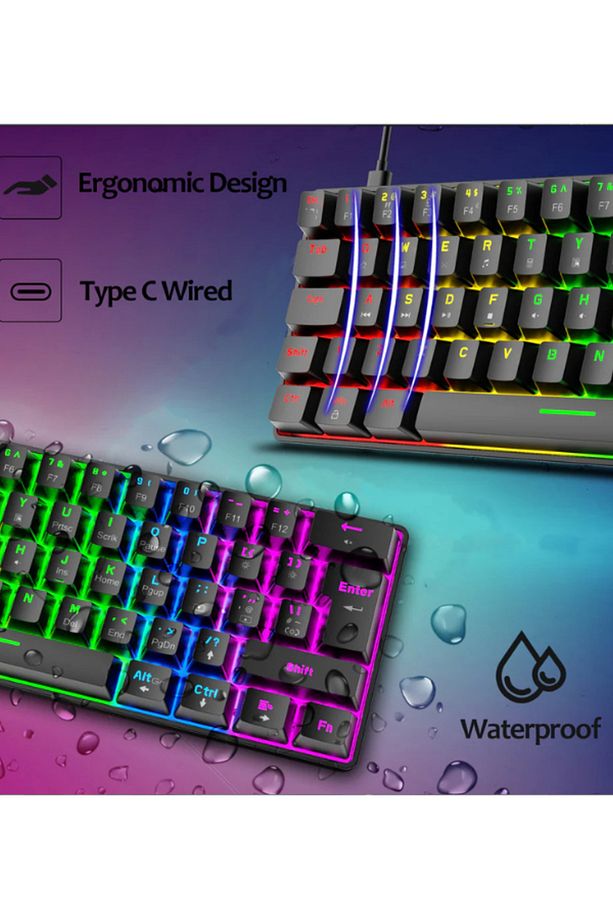 T60 Kırmızı Switch Mekanik Siyah Rgb Klavye Kablolu Gaming Oyuncu Klavyesi T60 Mini Q Klavye Uyumlu - 6