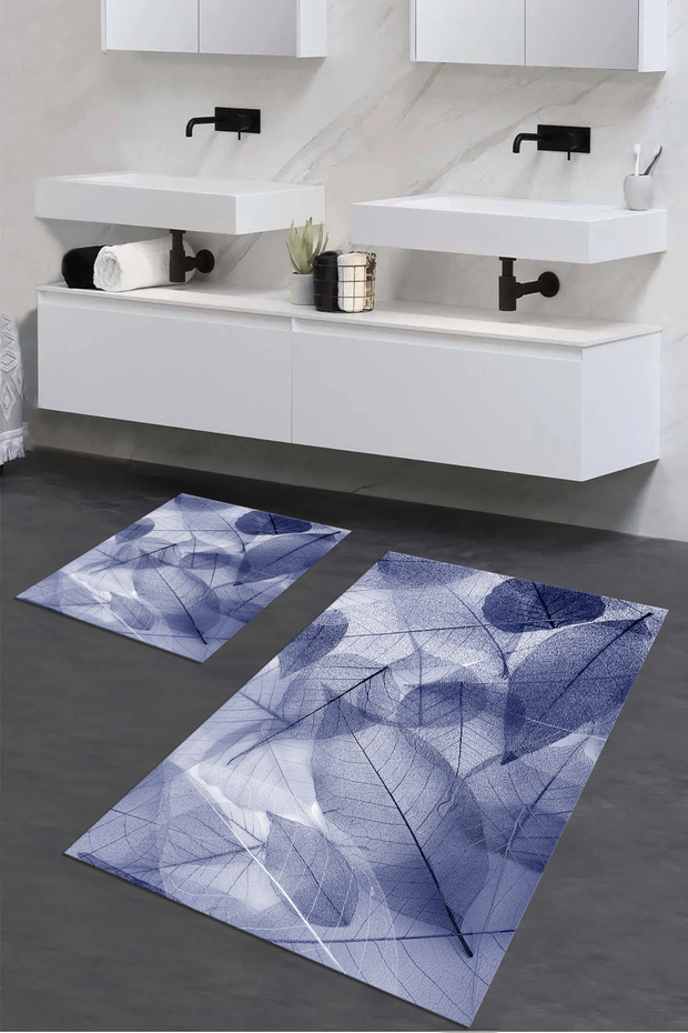 Printed Non-Slip Washable Flower Pattern Bath Mat 2-Piece Toilet Set Carpet
