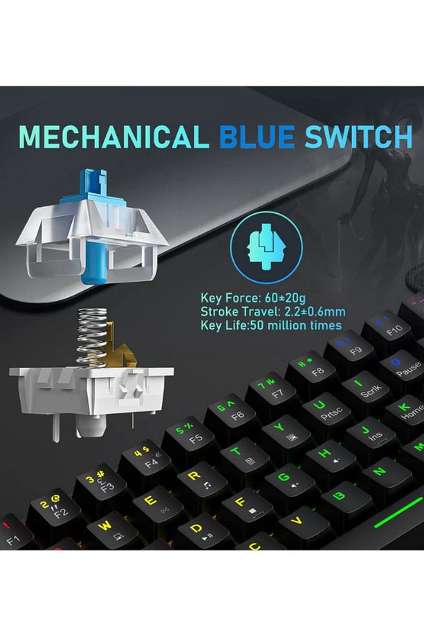 T60 Rgb Mavi Switch Mekanik Siyah Klavye Kablolu Gaming Driverli Oyuncu Klavyesi T60 Mini Q Klavye - 2
