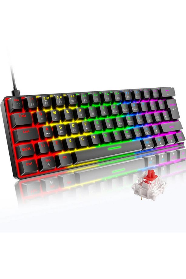 T60 Kırmızı Switch Mekanik Siyah Rgb Klavye Kablolu Gaming Oyuncu Klavyesi T60 Mini Q Klavye Uyumlu - 1