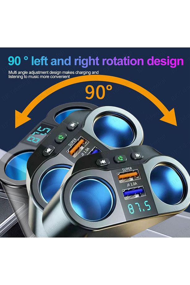Bluetooth Araç Kiti Şarj Cihazı Transmitter Mp3 Çalar Araç FM Çakmak Şarj Cihazı - 4