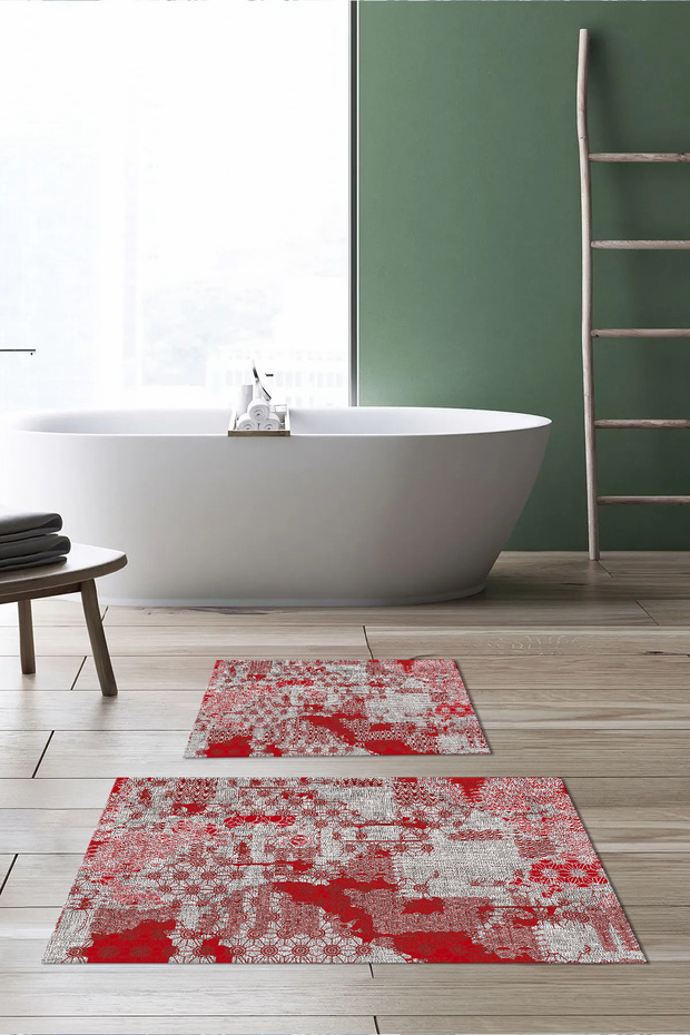 Digital Printed Non-Slip Base Washable Bath Mat 2-Piece Toilet Set Carpet