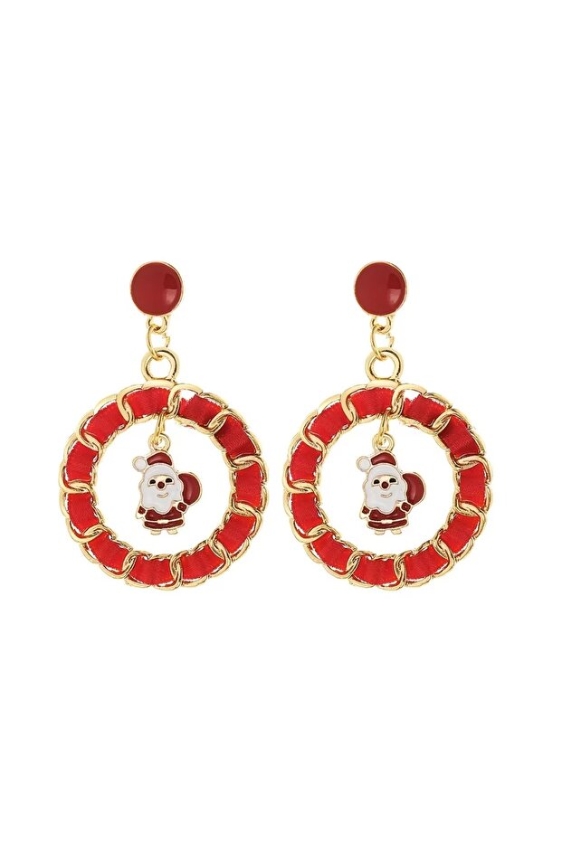 Red New Year Concept Santa Claus Figured Earrings